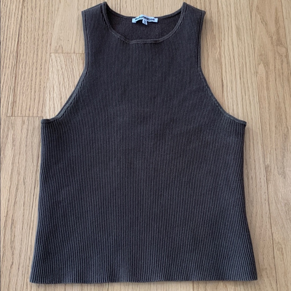 Reformation Ribbed Tank Top in Dark Brown